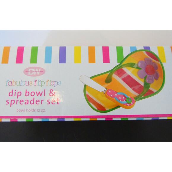 Boston Warehouse Dip Bowl Spreader Set Beach Luau Flip Flop Shape Appetizer Dish - Picture 4 of 5